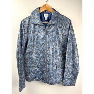 Chico's Leather Moto Jacket Blue Snakeskin Embossed Zip Women's Size 2 US‎ L 12